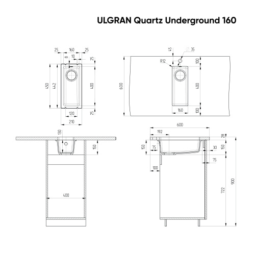 Кухонная мойка Ulgran Quartz Under 160-10 21х45 цвет песок - фото 2