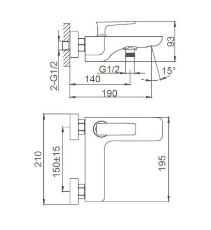 Смеситель для ванны Wonzon & Woghand Shark WW-483101-CR настенный хром