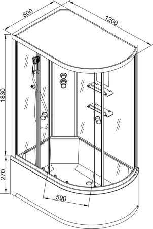 Душевая кабина AvaCan EM2712LEL 120х80 асимметричная с крышей ориентация левая