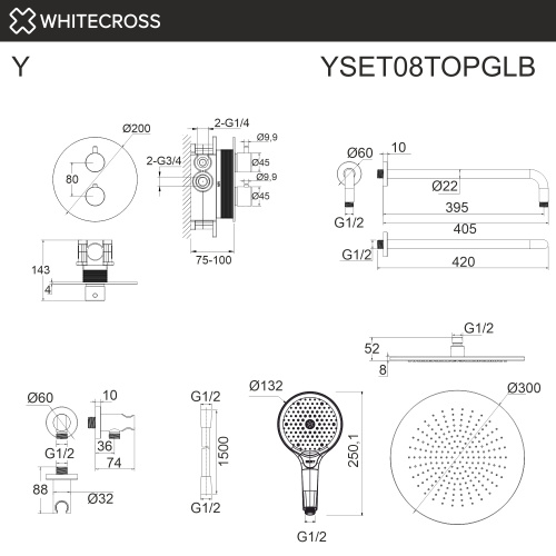 Душевая система Whitecross Y brushed gold YSET08TOPGLB встраиваемая - фото 3