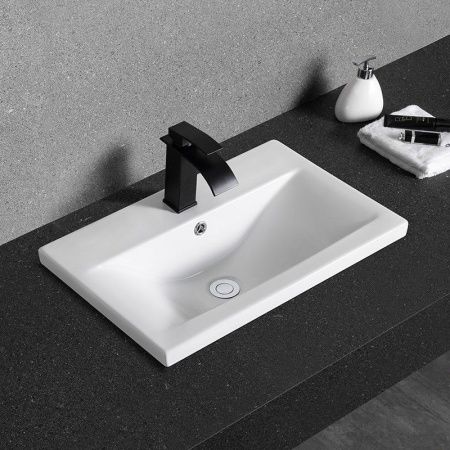 Раковина из сантехнического фаянса CeramaLux 9393-60 60х40 встраиваемая цвет белый 1 отверстие под смеситель