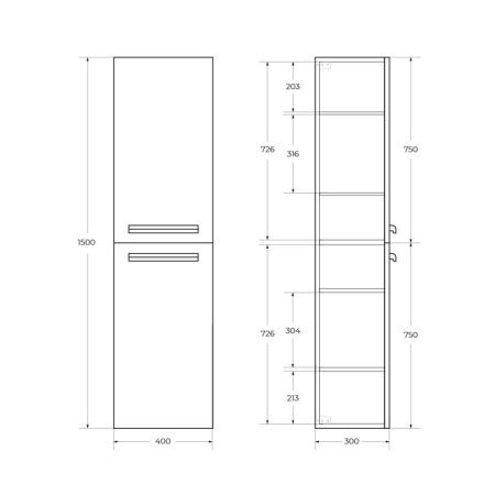 Шкаф-пенал Cezares ECO ECO-1500-2A-SC-SPF-P 40х150 подвесной цвет синий