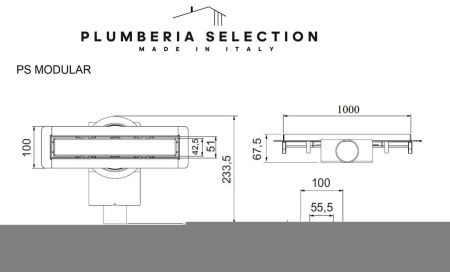 Душевой лоток Plumberia Selection PSM MODULAR PSM100MT 100х5 нержавеющая сталь