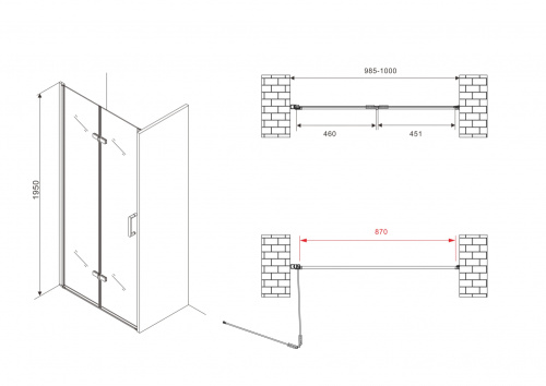 Душевая дверь Abber Zart AG08100P 100х195 стекло прозрачное профиль хром глянцевый - фото 5 Душевая дверь Abber Zart AG08100P 100х195 стекло прозрачное профиль хром глянцевый - фото 5