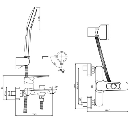 Смеситель для ванны Rossinka RS46 RS46-30 настенный хром без термостата