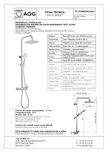 Душевая колонна AQG Alpha 21NIR25ALA02 настенная цвет хром - фото 2 Душевая колонна AQG Alpha 21NIR25ALA02 настенная цвет хром - фото 2