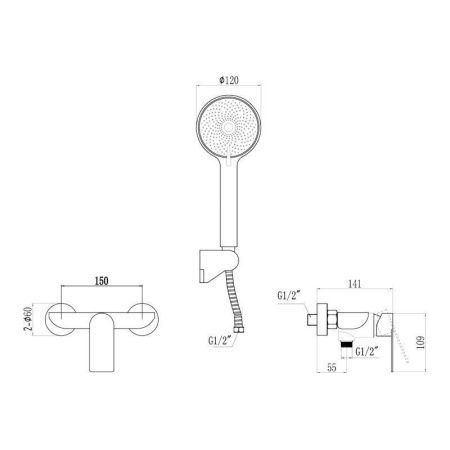 Смеситель для ванны и душа Fmark FS8802H настенный черный