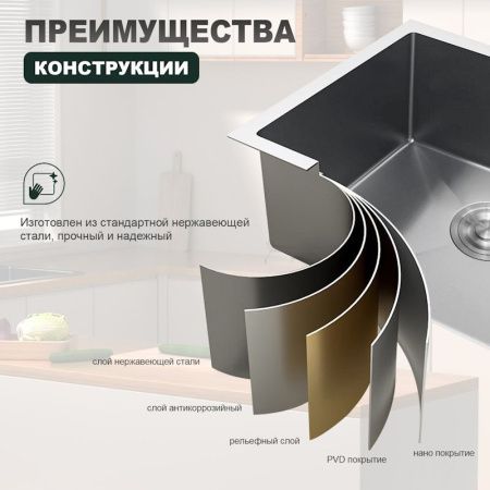 Кухонная мойка Splenka S700.5045.05 50х45 цвет серый поверхность матовая