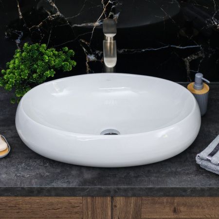 Раковина из сантехнического фарфора Melana 320315-805 60х40 накладная цвет белый без отверстий под смеситель