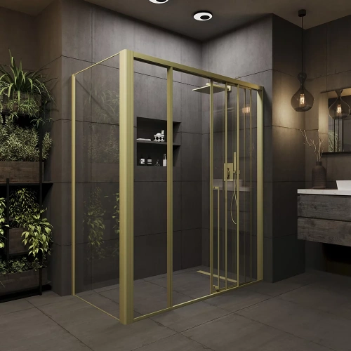 Душевой уголок Veconi Premium Prato PR4/R-SP-18080-01-G-C4 180х80 стекло прозрачное профиль золото без поддона - фото 2