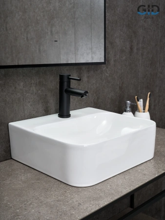 Раковина керамическая Gid Geométrico 51217 40х40 накладная цвет белый 1 отверстие под смеситель