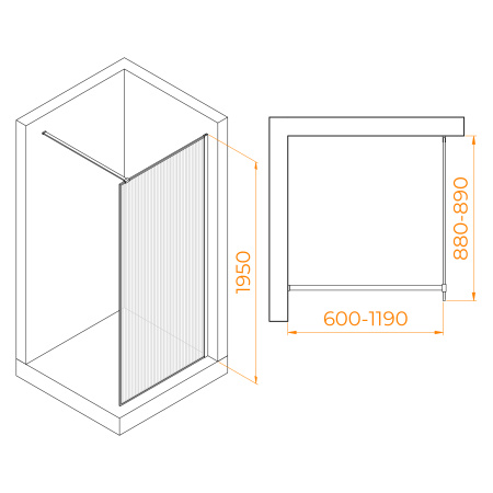 Душевая перегородка RGW Walk In 06100809-156 90х195 стекло рифленое профиль золото глянцевое