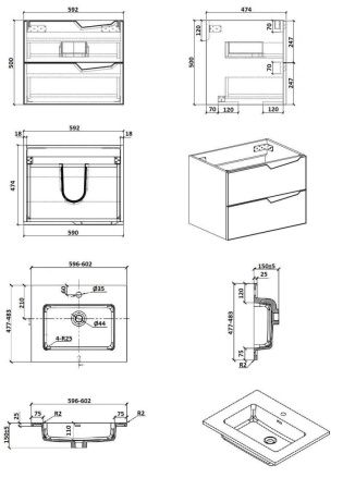 Тумба с раковиной Parly Rhea Rhea60 60х50 подвесная
