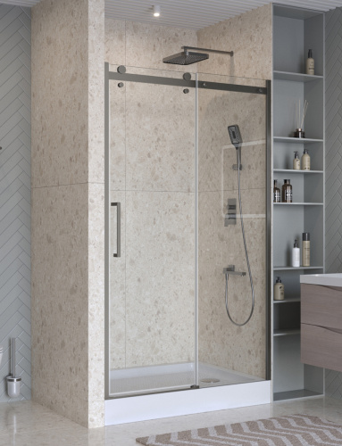 Душевая дверь BelBagno MARINO MARINO-2-BF-1-130-C-GM 130х195 стекло прозрачное профиль оружейная сталь - фото 4