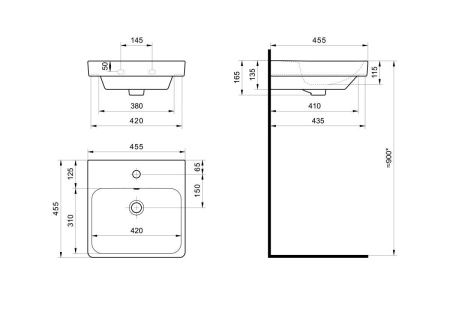 Раковина из сантехнического фарфора Santek Адриана WH501630 50х50 накладная цвет белый