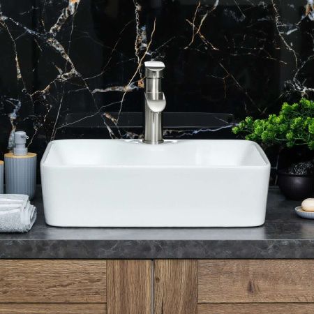 Раковина из сантехнического фарфора Melana 7291-805 50х40 накладная цвет белый 1 отверстие под смеситель