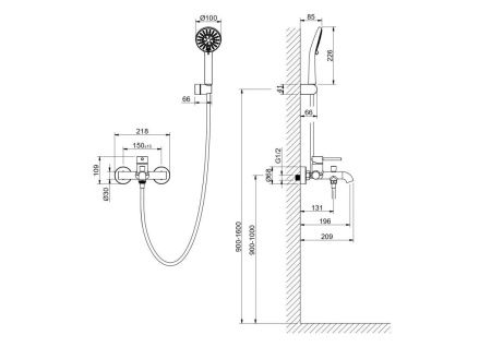Смеситель для ванны Aquatek ЕВРОПА AQ1349CR настенный хром