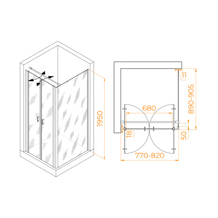 Душевой уголок RGW Passage (Пассаж) 060814489-014 90х80 стекло прозрачное профиль черный без поддона