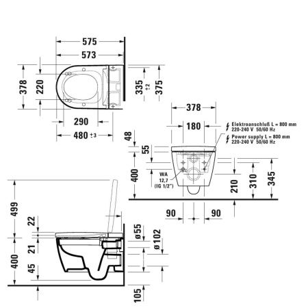 Унитаз-биде подвесной Duravit Me by Starck 650000012004320 (2510092000+612000012000320) белый с сиденьем микролифт безободковый душевой смыв