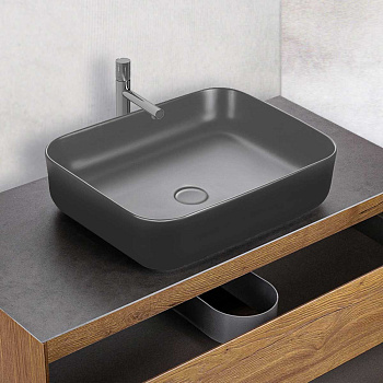 Раковина из сантехнического фарфора Vincea VBS-105MA 50х39 накладная цвет антрацит матовый без отверстий под смеситель