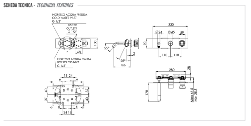 Смеситель для ванны Remer Element ET54D3NO встраиваемый в стену черный без термостата - фото 2