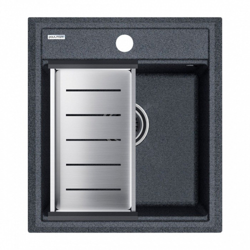Мойка кухонная Paulmark PM114651-DG+A375-BS 46х51 графит/брашированная нержавеющая сталь - фото 2