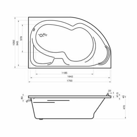 Ванна акриловая Lavinia Boho Grance Hill 3703170L 170х105 встраиваемая асимметричная без каркаса