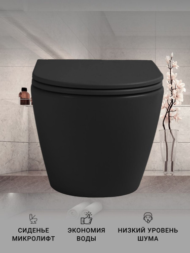 Унитаз подвесной Sintesi SIN-TS-EVI-151BM черный матовый безободковый с сиденьем микролифт каскадный смыв - фото 3