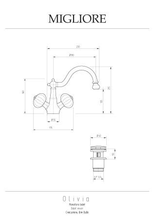 Смеситель Migliore OLIVIA 19019 на биде белый/золото