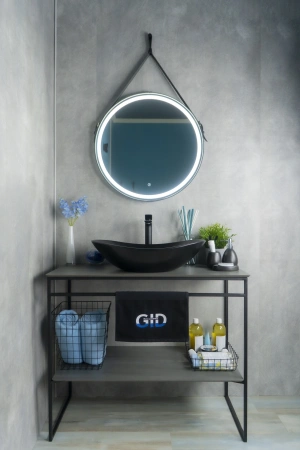 Раковина керамическая Gid Lago 53337 60х40 накладная цвет черный без отверстий под смеситель