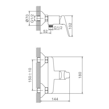 Смеситель для ванны и душа Splenka S07.20 настенный хром