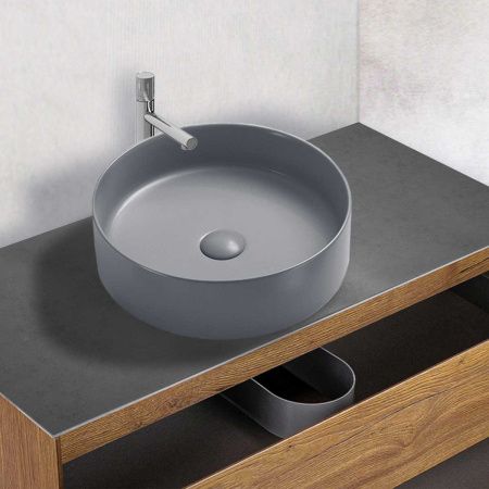 Раковина из сантехнического фарфора Vincea VBS-216MG 40х40 накладная цвет серый без отверстий под смеситель