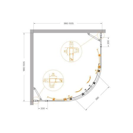 Душевой уголок Cezares MOLVENO MOLVENO-R-22-80+20-P-Cr 100х100 стекло рифленое профиль хром без поддона