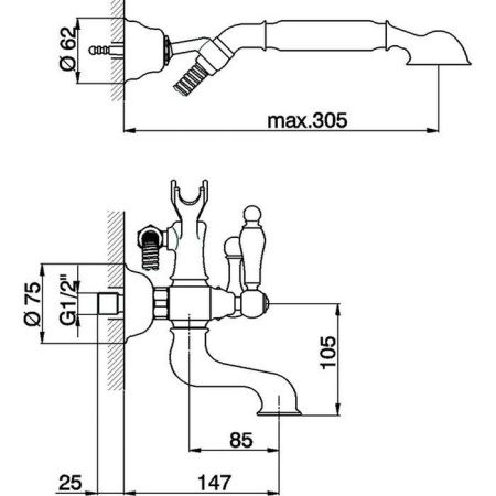 Смеситель для ванны Cisal Arcana Toscana TS00012021 настенный хром