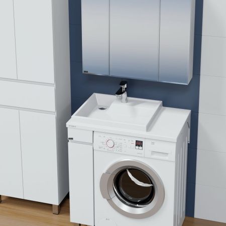 Раковина из искусственного камня СанТа Юпитер 900120 80х50 над стиральной машиной цвет белый 1 отверстие под смеситель