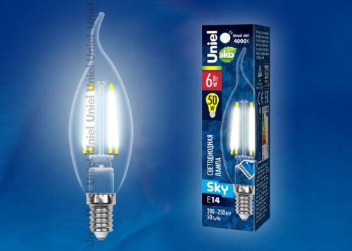 Лампа светодиодная Uniel SKY Candle (СКЫ Цандле) LED-C35-6W/NW/E14/CL PLS02WH картон - фото 2