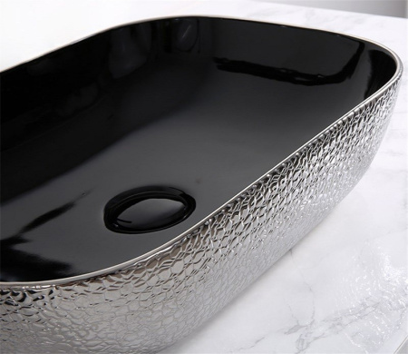 Раковина из санфаянса CeramaLux D1333H020 46х33 накладная цвет черный