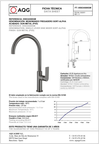 Смеситель AQG Alpha 05SOA500GM на столешницу оружейная сталь - фото 2