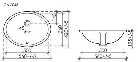 Раковина из сантехнического фарфора Ceramica Nova ELEMENT CN6043 60х40 встраиваемая цвет белый
