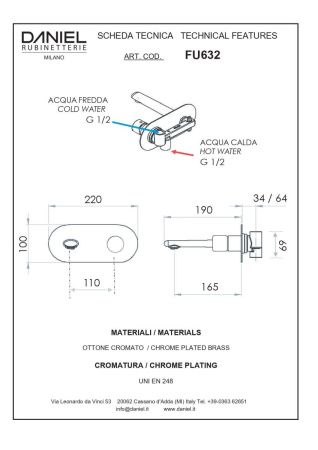 Смеситель для раковины Daniel Fusion FU632-CF встраиваемый в стену черный/хром