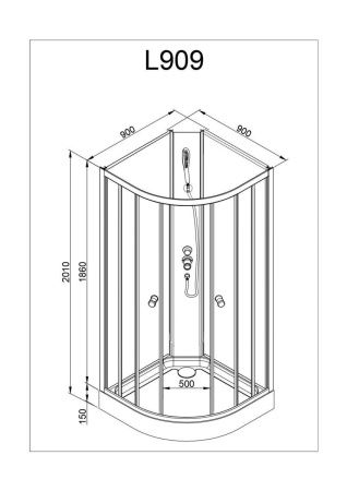 Душевая кабина AvaCan L909NGM 90х90 четверть круга без крыши ориентация универсальная