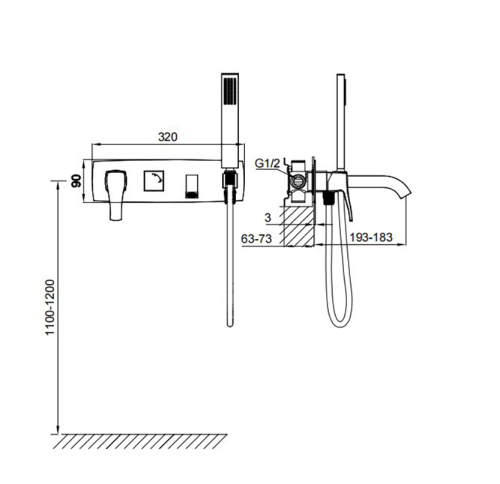 Смеситель для ванны и душа Wonzon & Woghand FLEX WW-88889072-MB встраиваемый в стену черный - фото 2