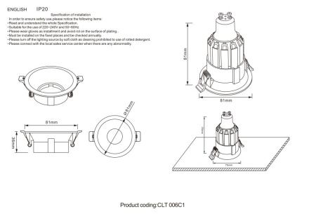 Светильник встраиваемый Crystal Lux CLT 006 CLT 006C1 BL