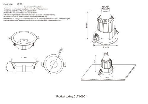 Светильник встраиваемый Crystal Lux CLT 006 CLT 006C1 BL - фото 4