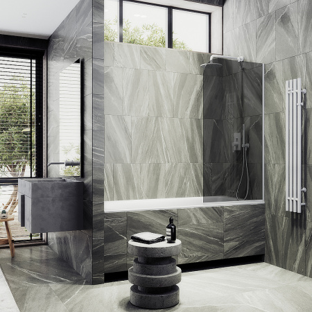 Душевая шторка на ванну Maybah Glass MGV-134-1у 44х140 стекло тонированное профиль белый ориентация универсальная