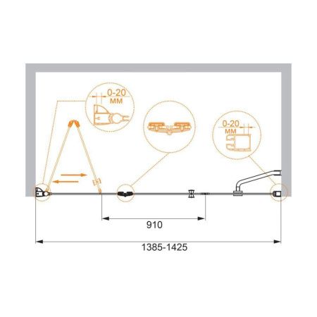 Душевая дверь Cezares ELENA ELENA-W-BS-13-40+50/50-C-Cr 140х195 стекло прозрачное профиль хром