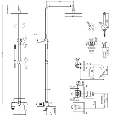 Душевая стойка Paffoni Light KITZCOL632NO006 настенная цвет черный матовый
