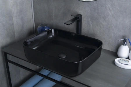 Раковина керамическая Gid Geométrico 53351 50х40 накладная цвет черный без отверстий под смеситель