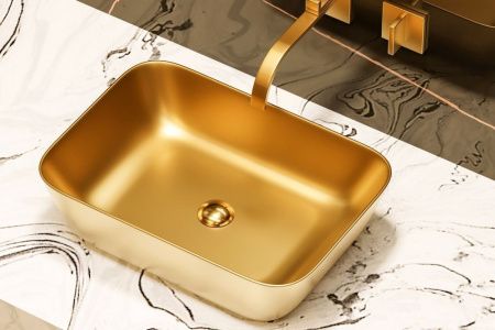 Раковина из сантехнического фаянса Abber RECHTECK AC2200MMG 50х30 накладная цвет золото без отверстий под смеситель