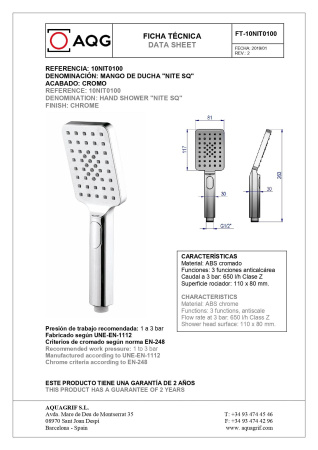 Лейка для ручного душа AQG 10NIT0100 квадратная
